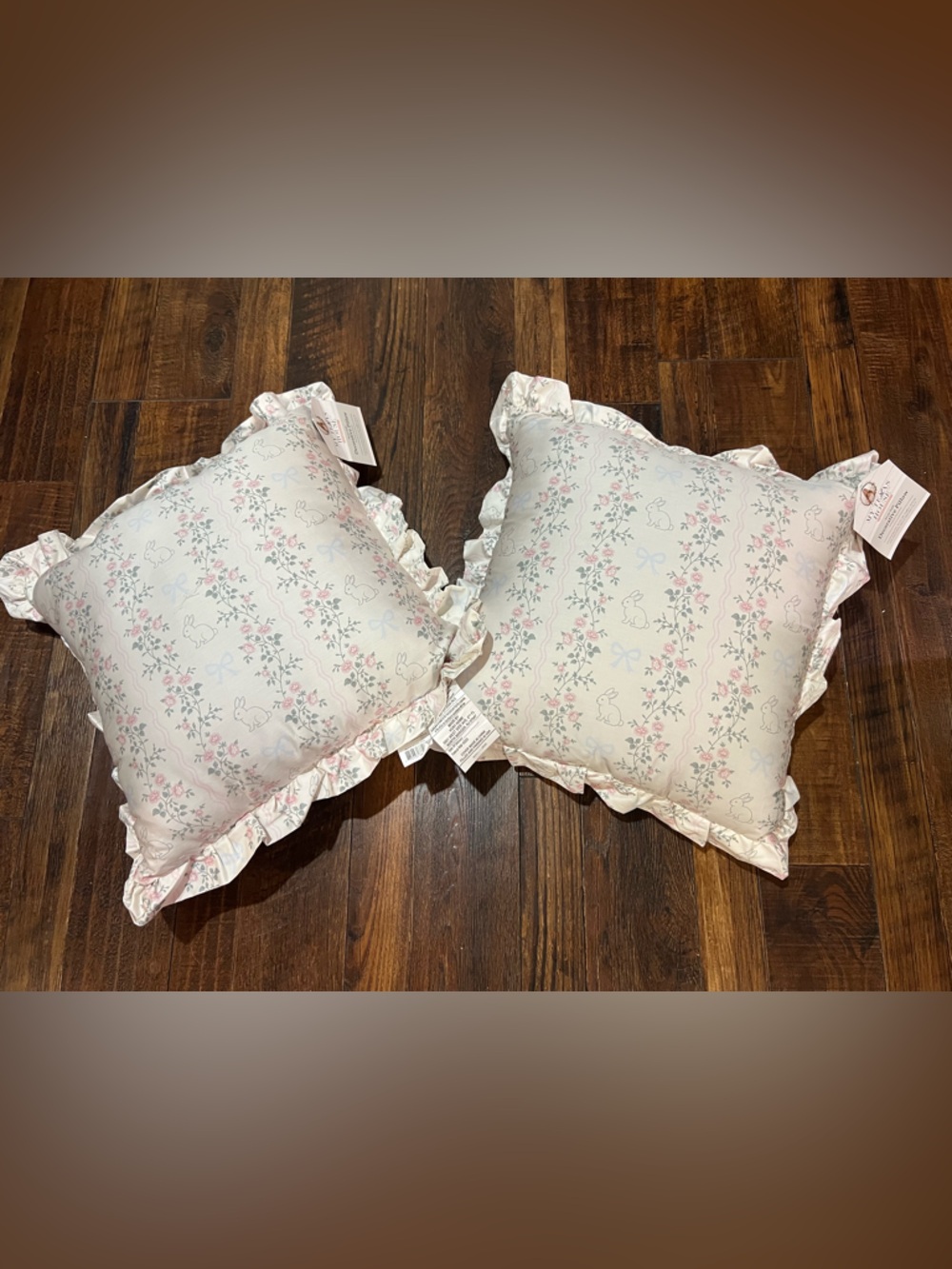 My Texas House Bunny Ruffle Decorative Pillow - Pink & Cream Floral with Bunnies